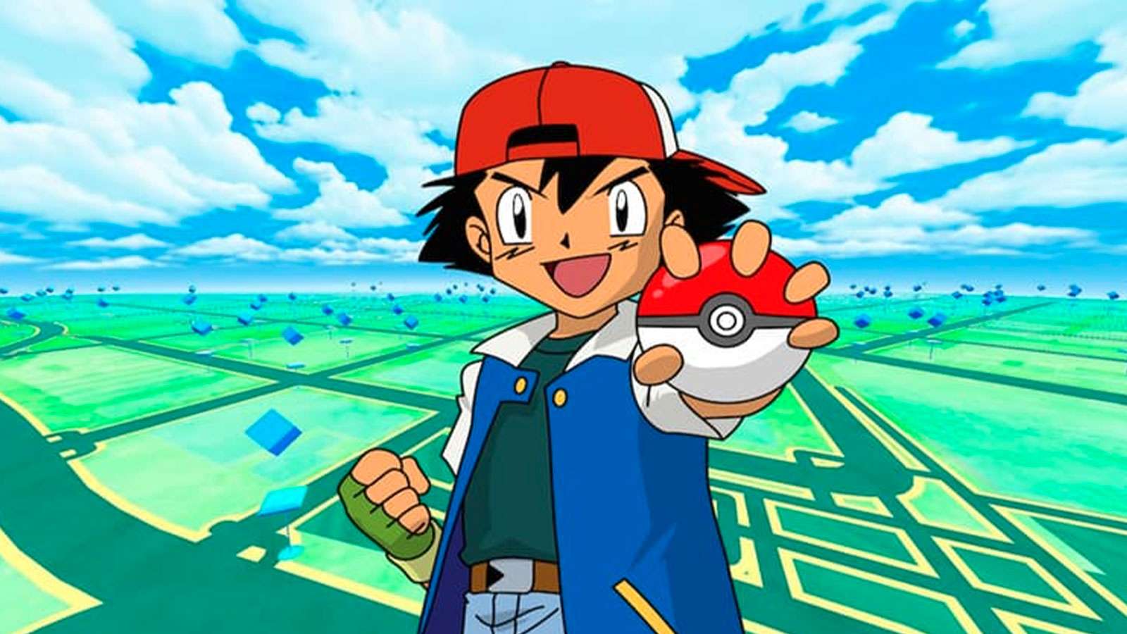 Sacha avec une Poké Ball en main