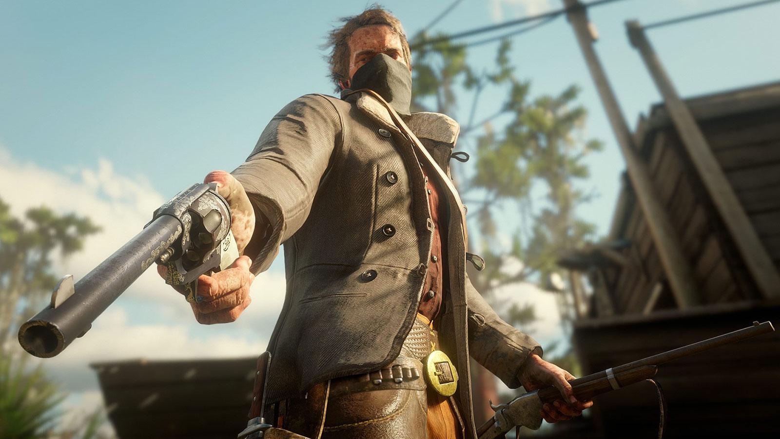 Arthur Morgan avec un revolver dans Red Dead Redemption 2