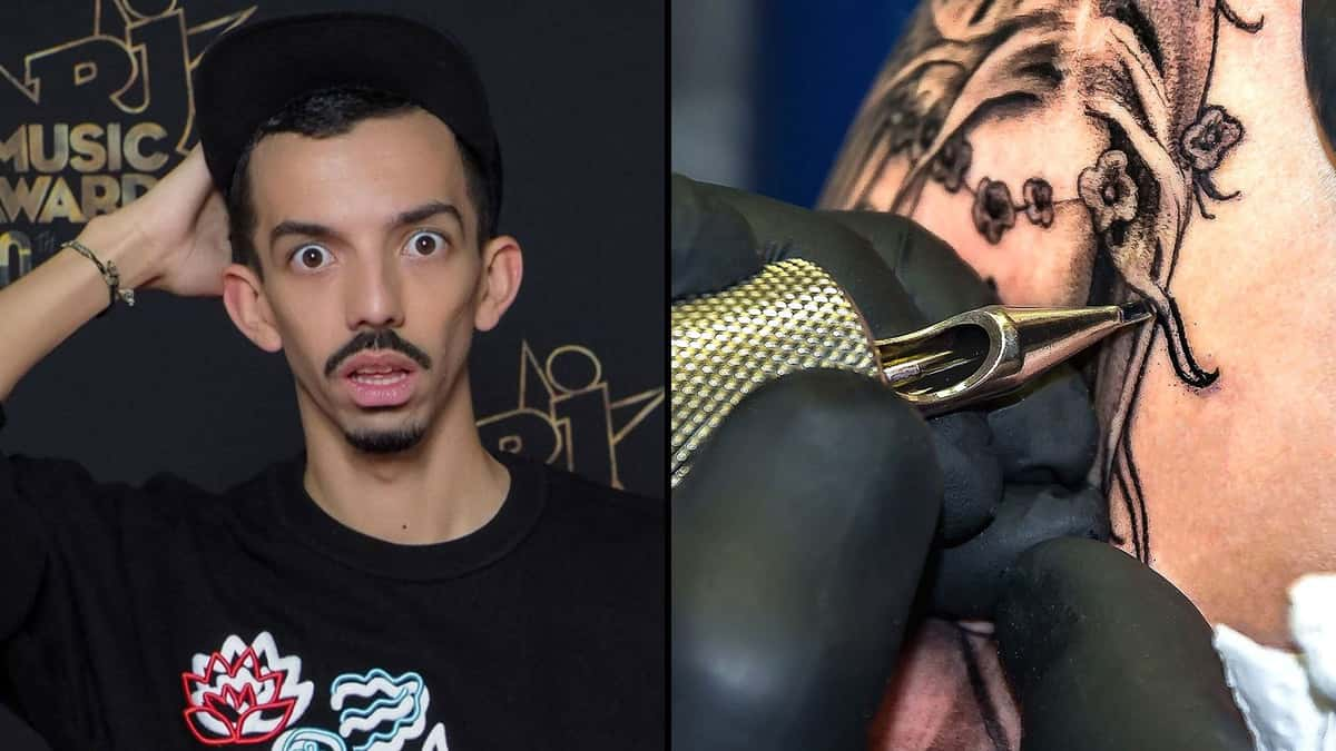 Bigflo étonné face à une image de tatouage