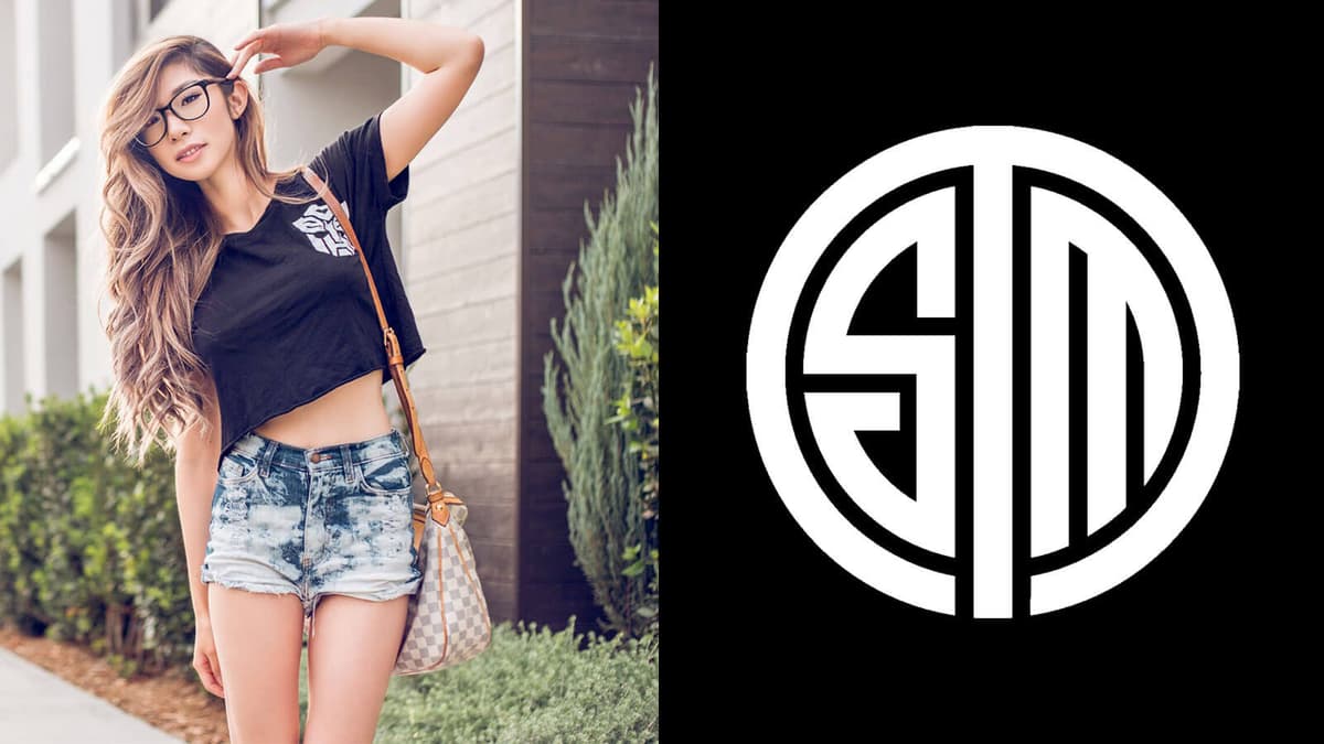 Leena Xu et le logo de Team Solomid