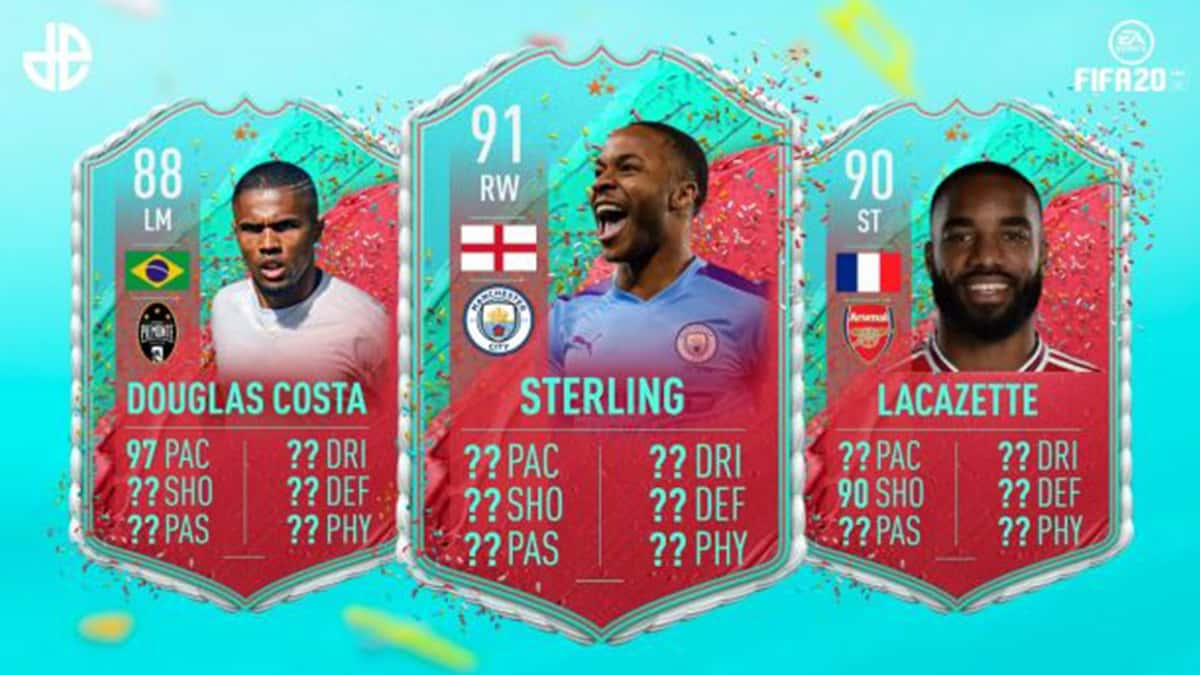 Cartes de Douglas Costa, Raheem Sterling et Alexandre Lacazette FUT Birthday