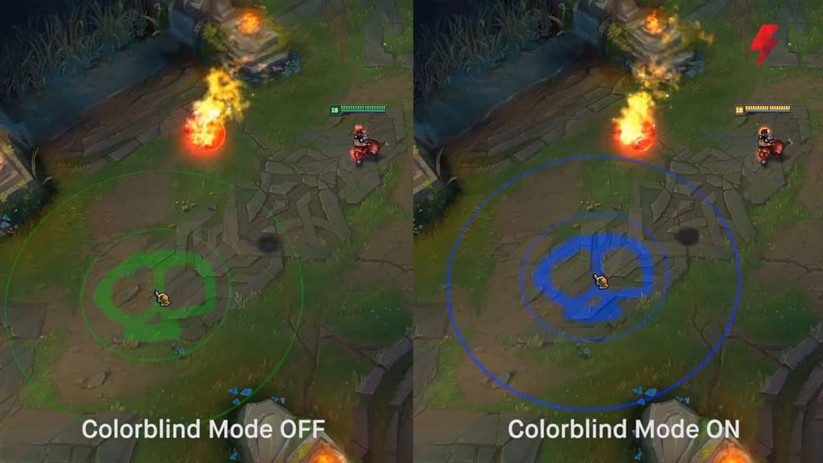 Comparaison avec et sans mode daltonien sur LoL