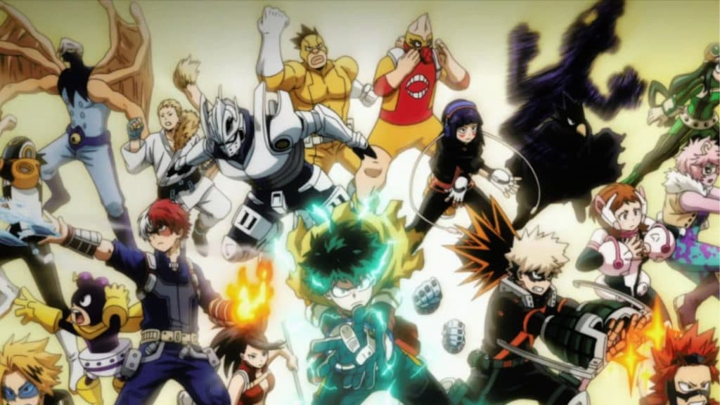 Les élèves de la Seconde A du lycée Yuei dans l'anime My Hero Academia