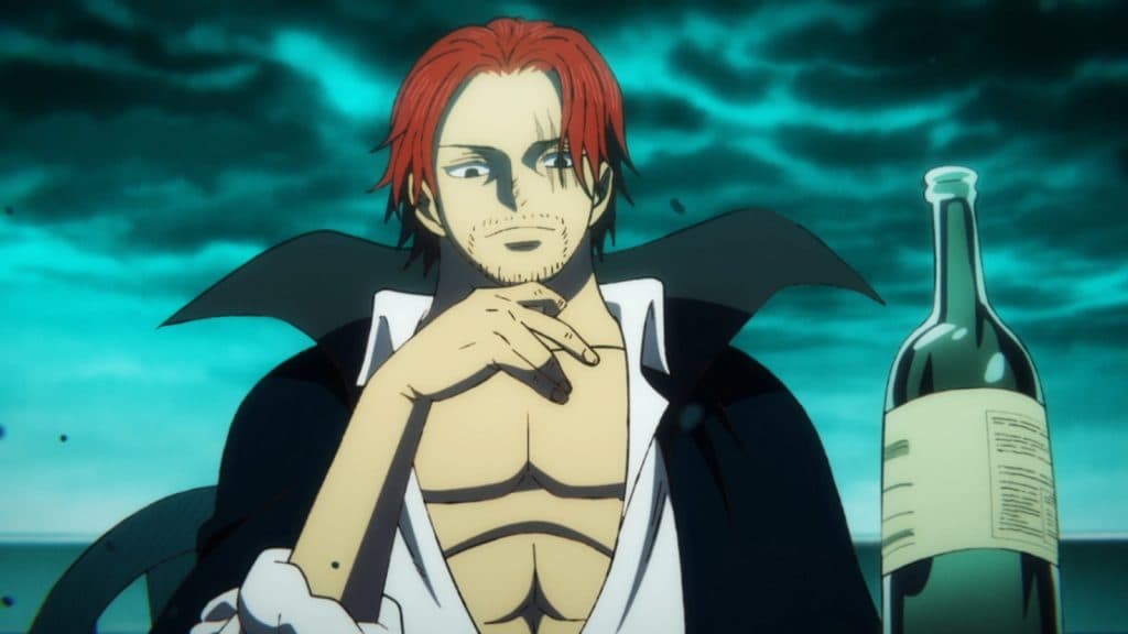 shanks le roux qui boit du sake dans l'anime one piece