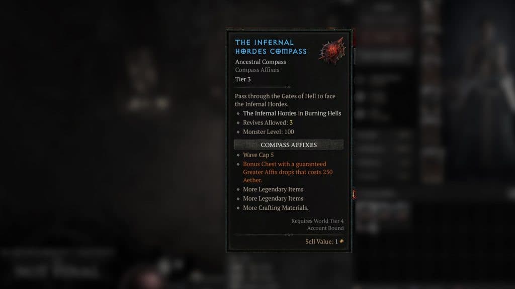 Boussole Infernale dans Diablo 4 Hordes Infernales