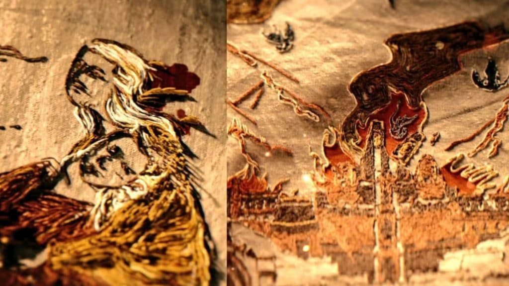daenys la rêveuse et ses visions du fléau de valyria dans la tapisserie du générique de house of the dragon
