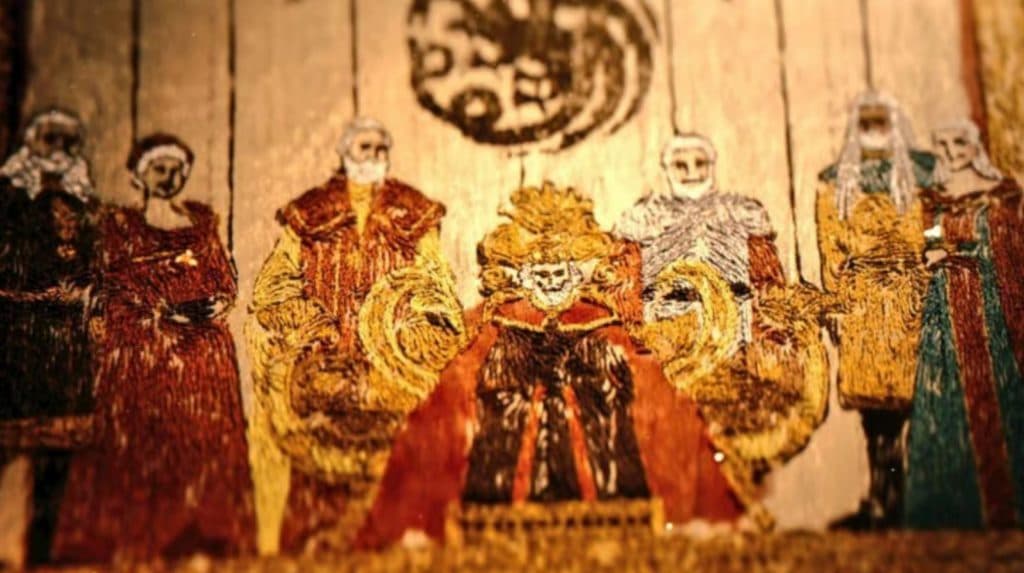 Viserys est couronné roi dans la tapisserie du générique de house of the dragon