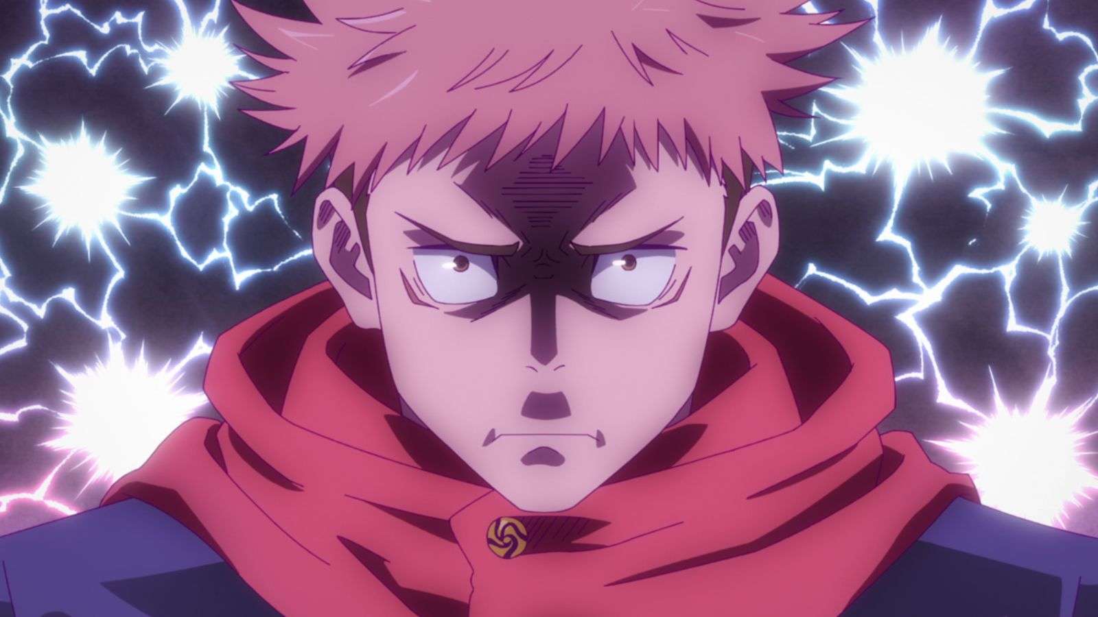 yuji mécontent entouré d'éclairs dans jujutsu kaisen