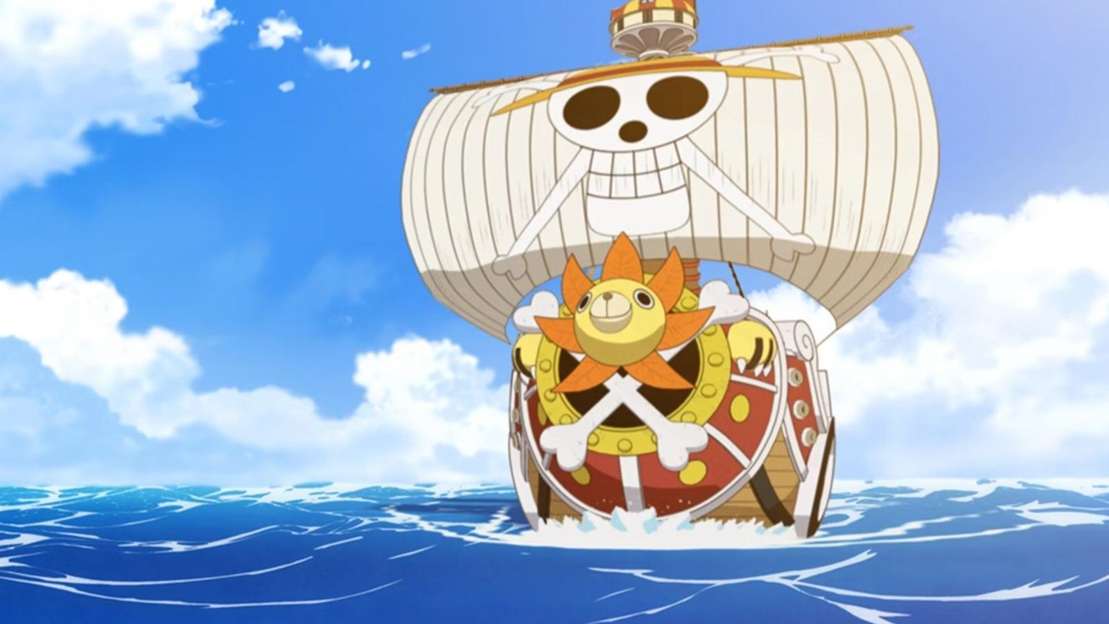 un bateau pirate avec une tête de lion (thousand sunny) dans one piece