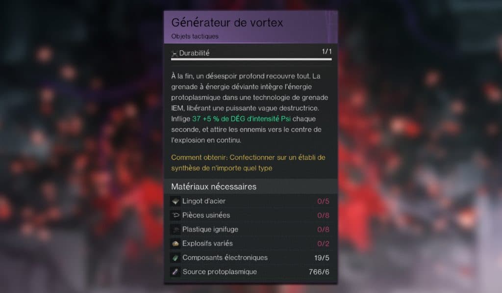 Grenade Générateur de Vortex dans Once Human