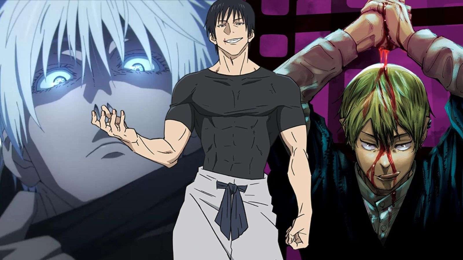 Satoru Gojo, Toji Fushiguro et Naoya Zenin dans Jujutsu Kaisen