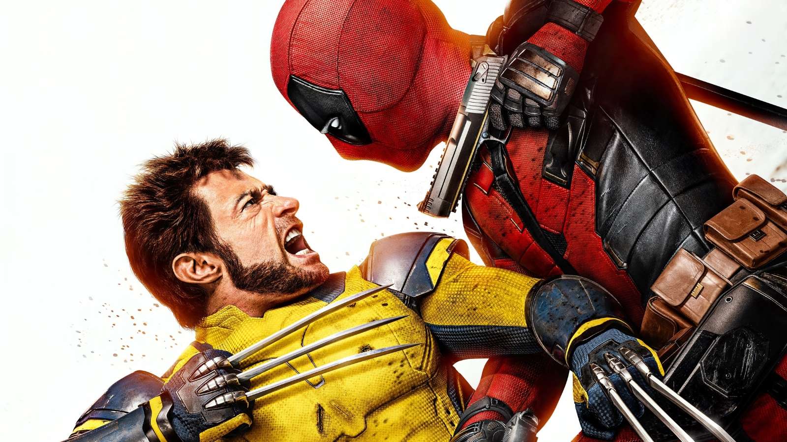 wolverine en tenue retro et deadpool se battent dans l'affiche de deadpool & wolverine