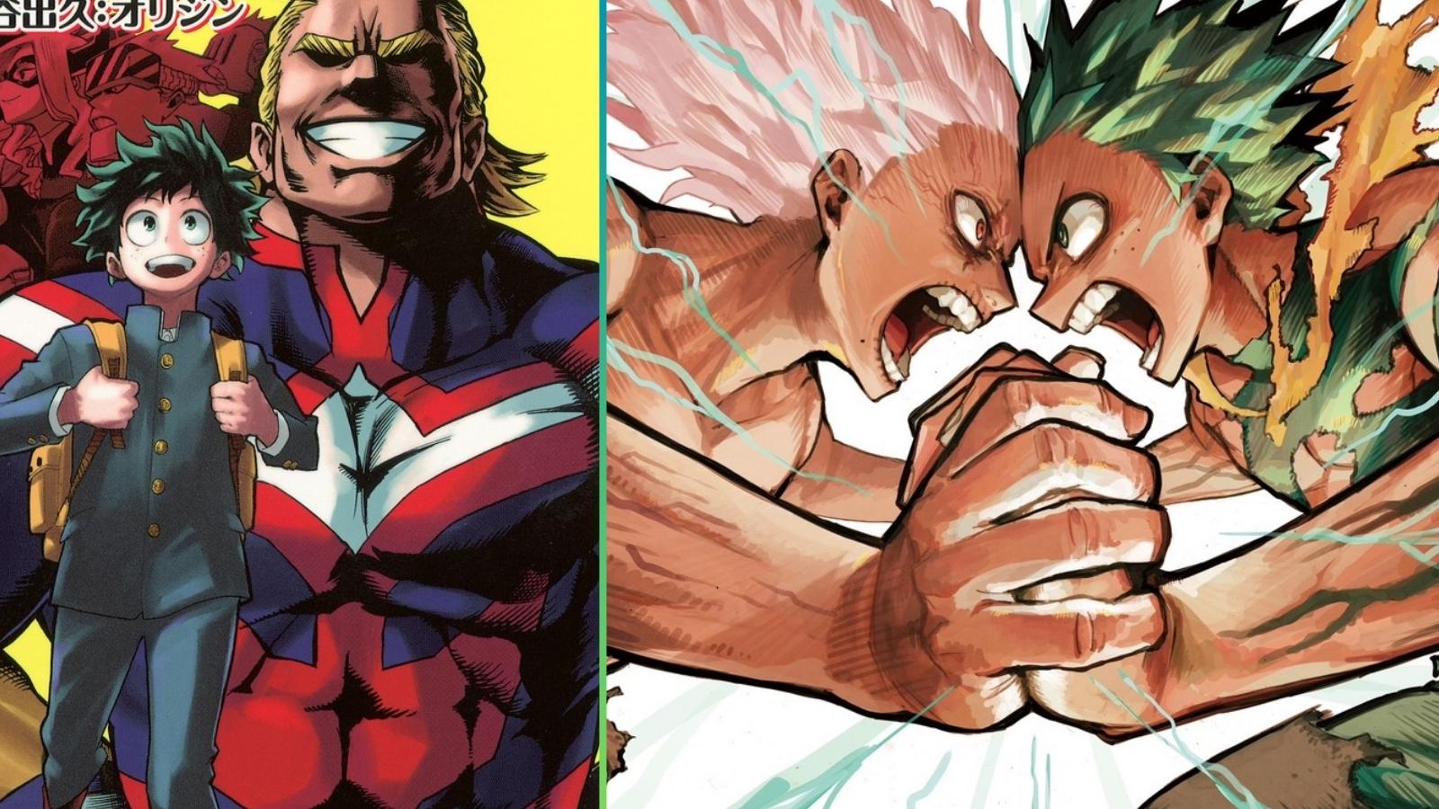 les couvertures des premier et dernier manga My Hero Academia