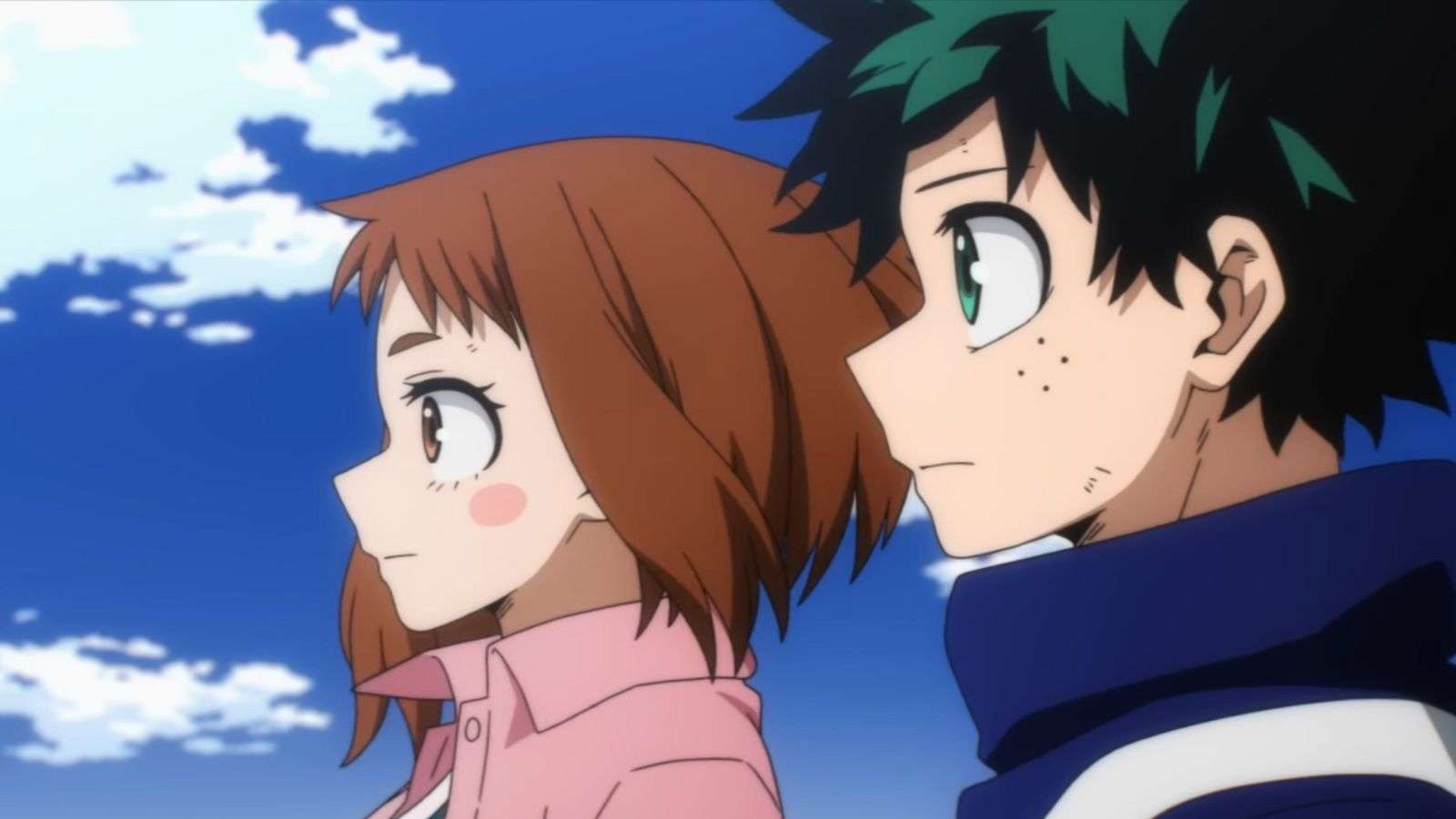 ochaco et deku regardent à l'horizon