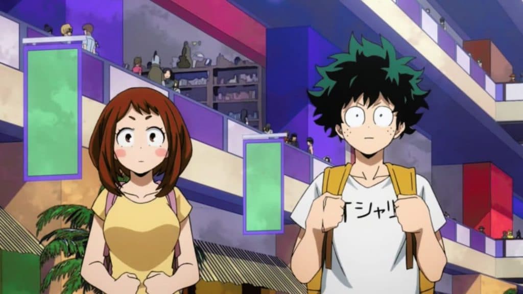 Ochaco Uraraka et Izuku Midoriya (Deku) dans My Hero Academia