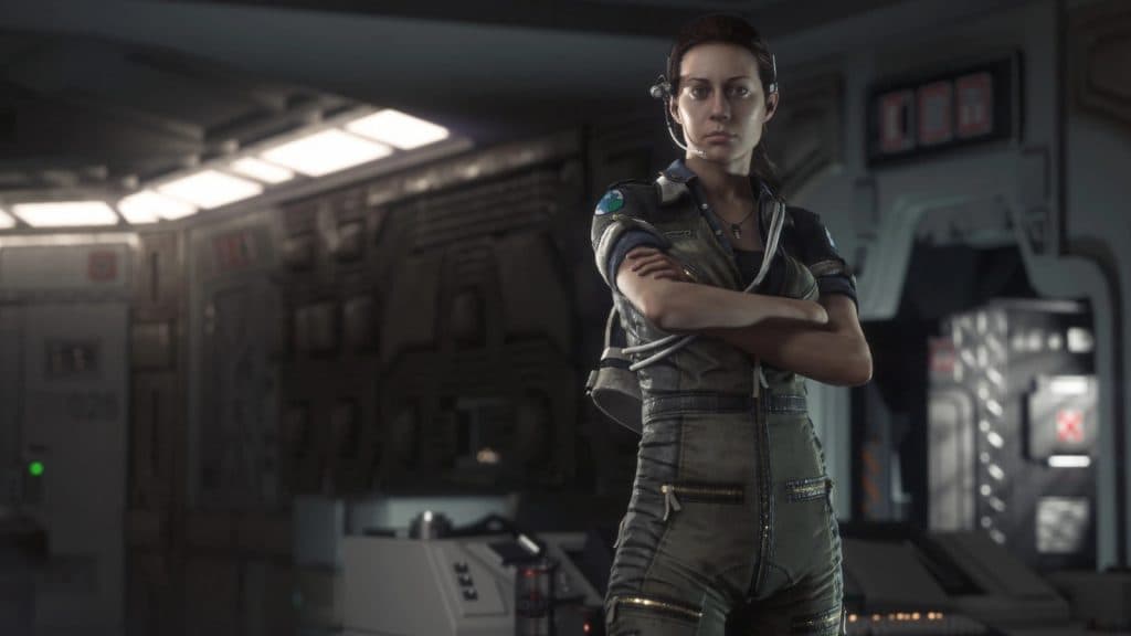 amanda ripley croise les bras dans un vaisseau dans alien isolation