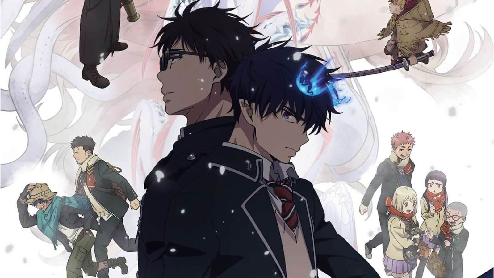 yukio et rin dos à dos dans le visuel clé de la saison 4 de blue exorcist