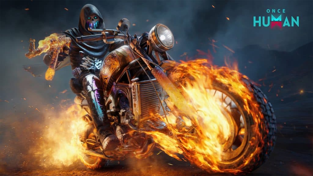 Moto avec les roues en flamme dans Once Human