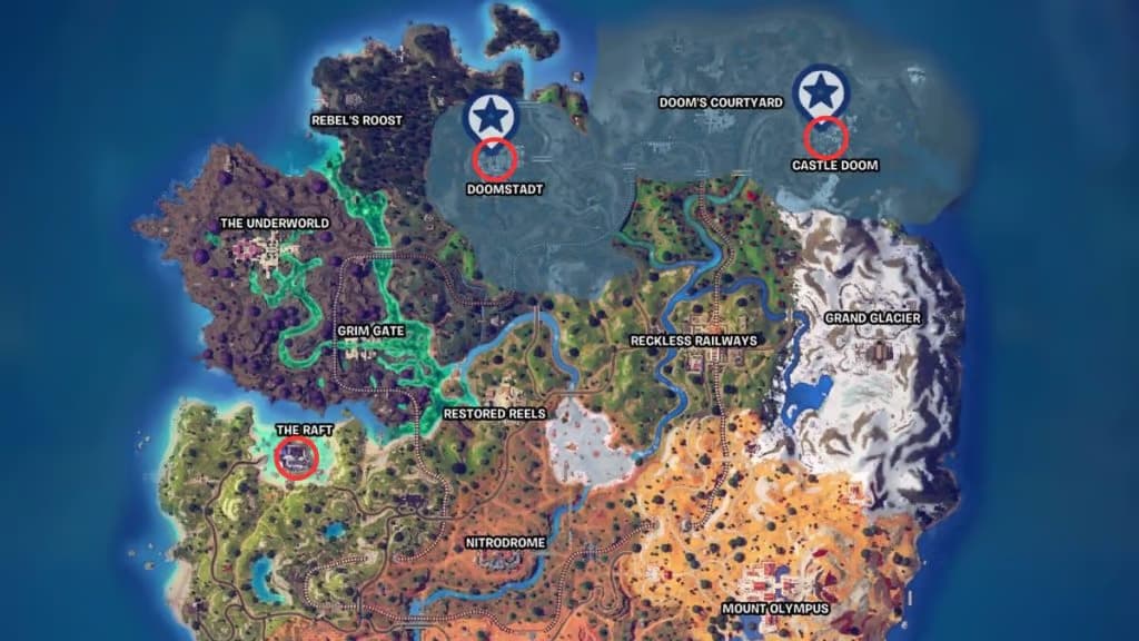 Carte emplacement des boss dans Fortnite Chapitre 5 Saison 4