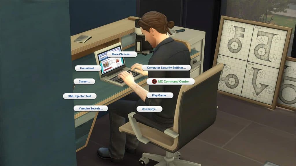 Menu Mod MC Command Center dans Les Sims 4