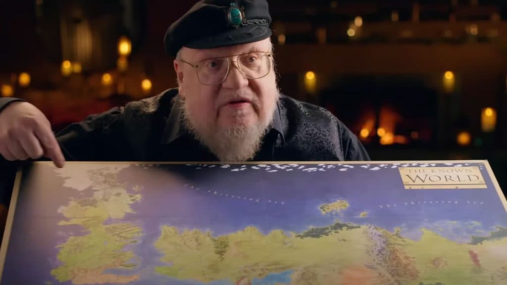 george r.r. martin montre la carte de son univers du trône de fer