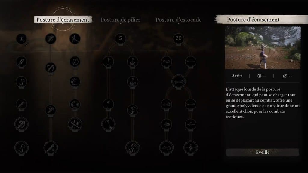 Menu des postures de bâton dans Black Myth: Wukong