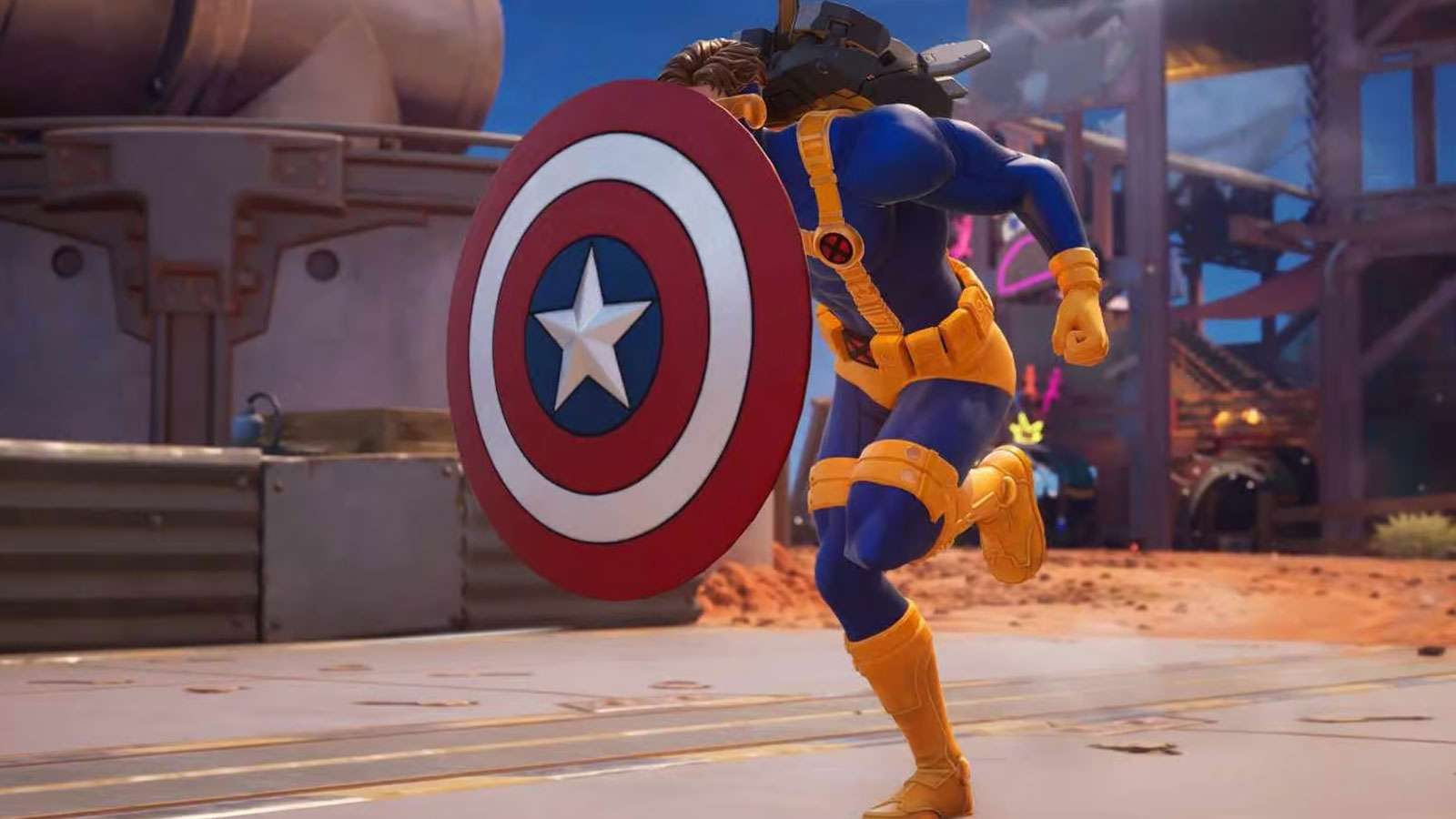 Personnage Fortnite se défendant avec le bouclier de Captain America