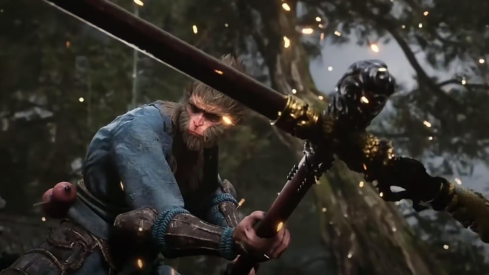 Sun Wukong avec son bâton dans Black Myth: Wukong