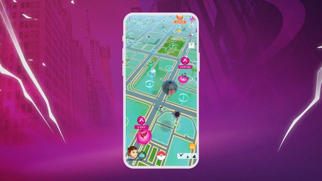 Capture d'écran de Pokémon Go avec des Sources d'Énergie