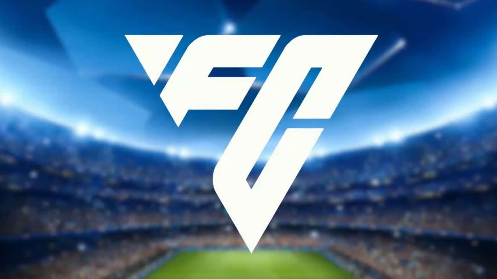 Logo EA FC avec un stade aux couleurs de la Ligue des champions en fond