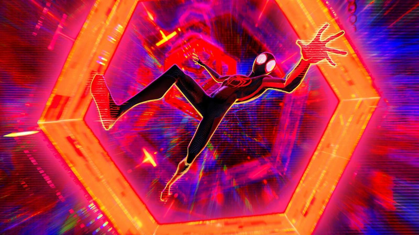 miles morales en spider-man qui tombe dans le spider-verse