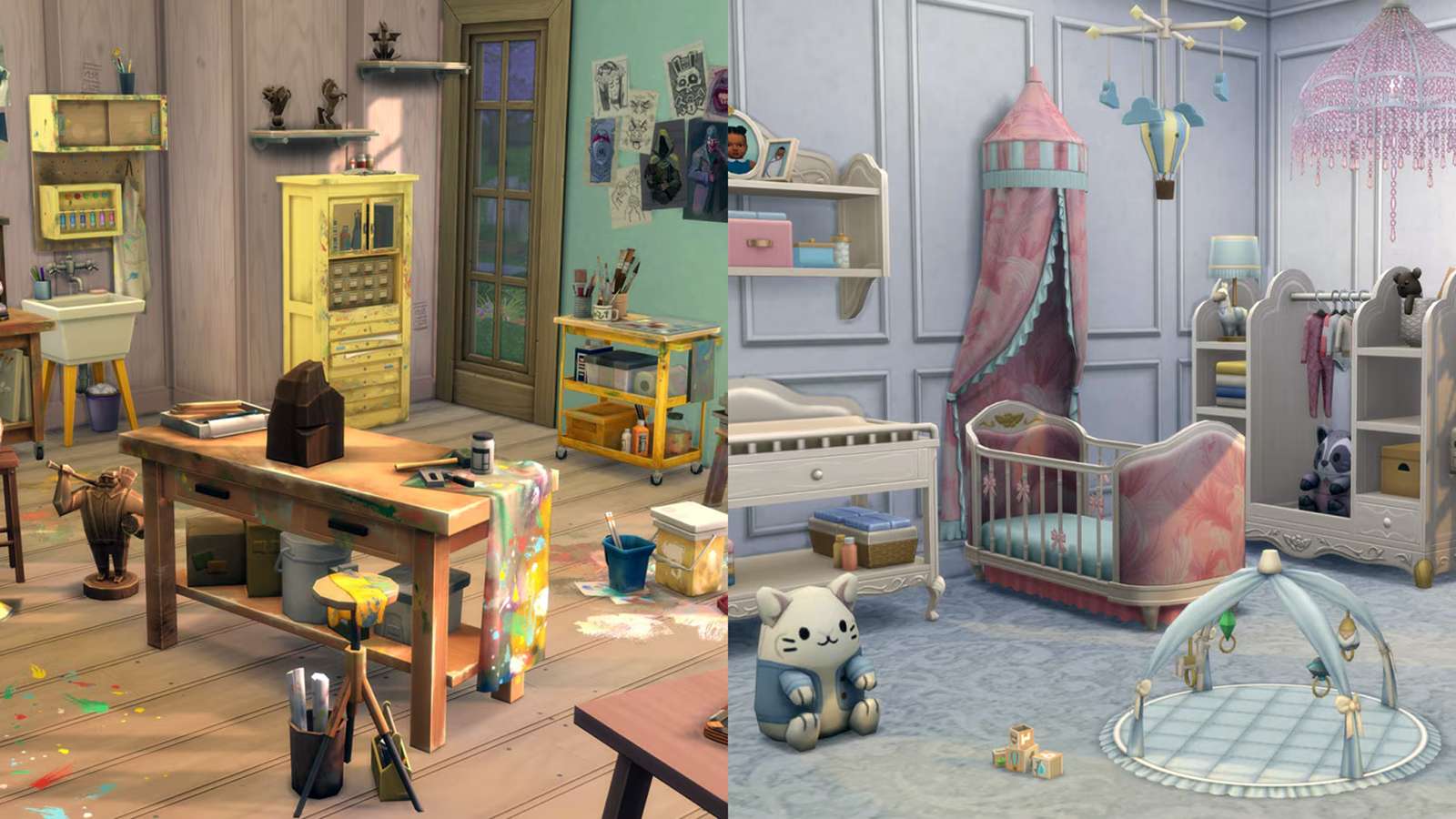 Aperçu des kits Chambre d'enfants enchantées et Atelier d'Artiste des Sims 4