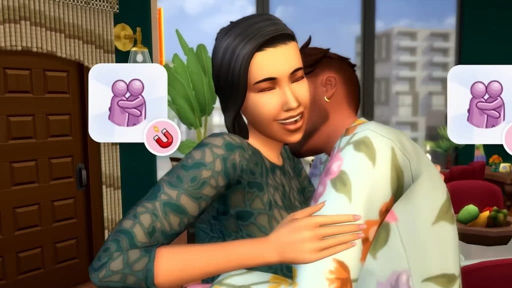 Deux sims qui se font un calin dans Les Sims 4